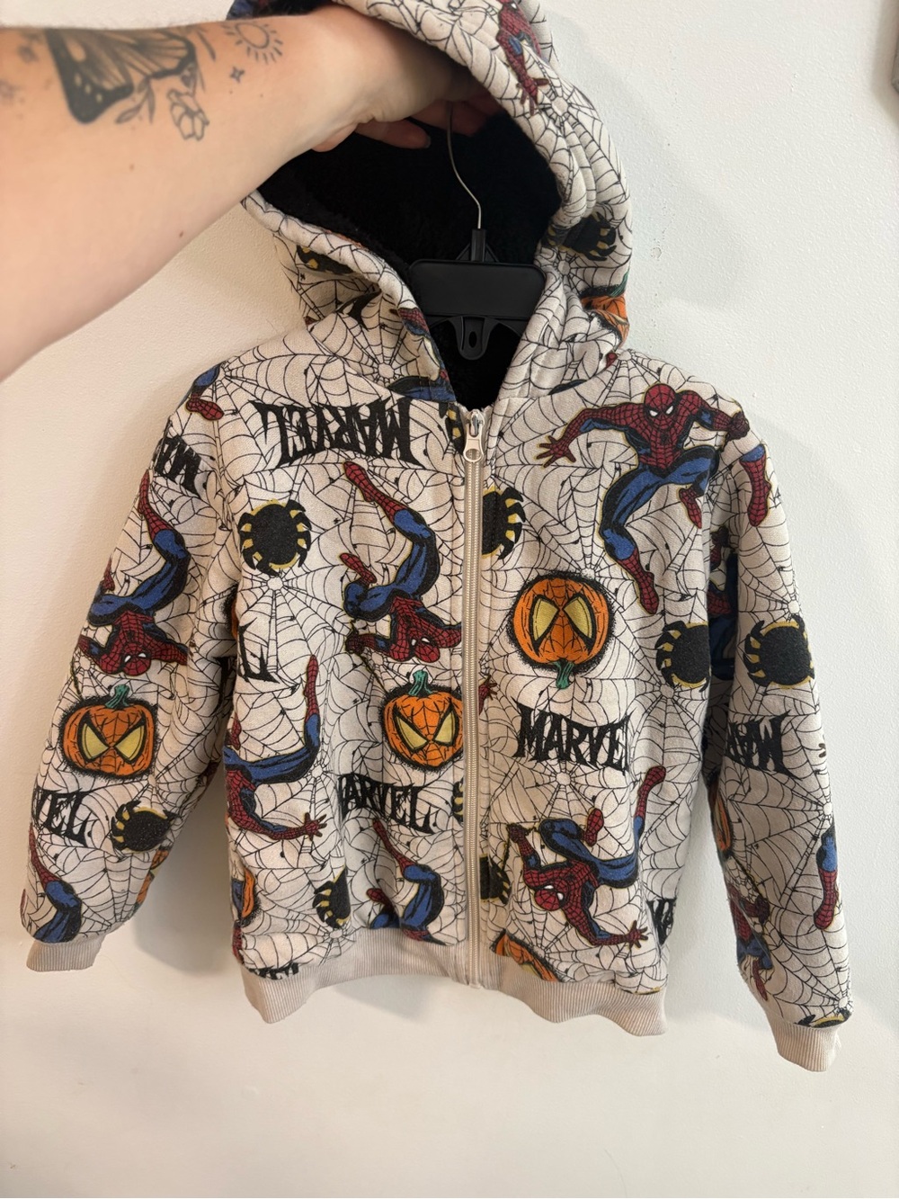 Marvel Kids Spider-Man Halloween Hoodie Cream with Orange & Blue fleece 5 years